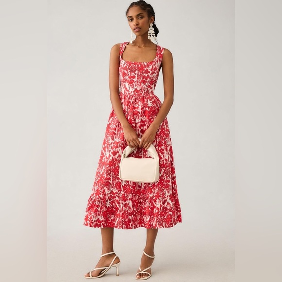 Aureta Dresses & Skirts - Anthropologie Aureta Square Neck Corset Midi A Line Dress Red White size M